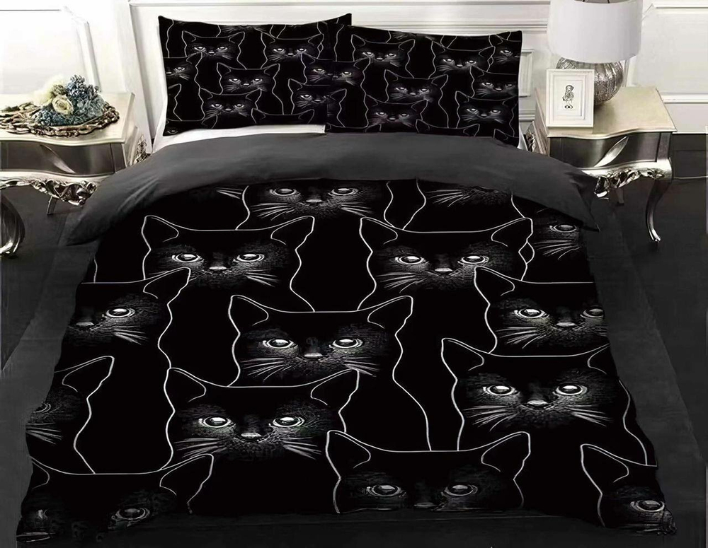 Комплект постельного белья LOVE, Поплин, 1.5 спальный, Black Cats