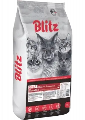 Сухой корм для кошек Blitz Sensitive Beef Adult Cats All Breeds с говядиной 10кг