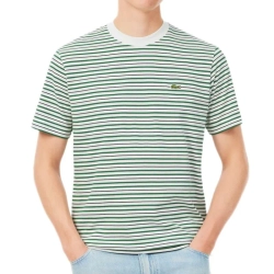 Мужская теннисная футболка Lacoste Thick Cotton Striped - fairway/fluor