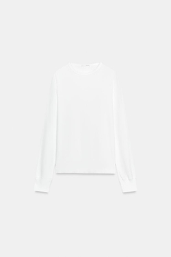 ZARA ФУТБОЛКА С ДЛИННЫМИ РУКАВАМИ, БЕЛЫЙ
