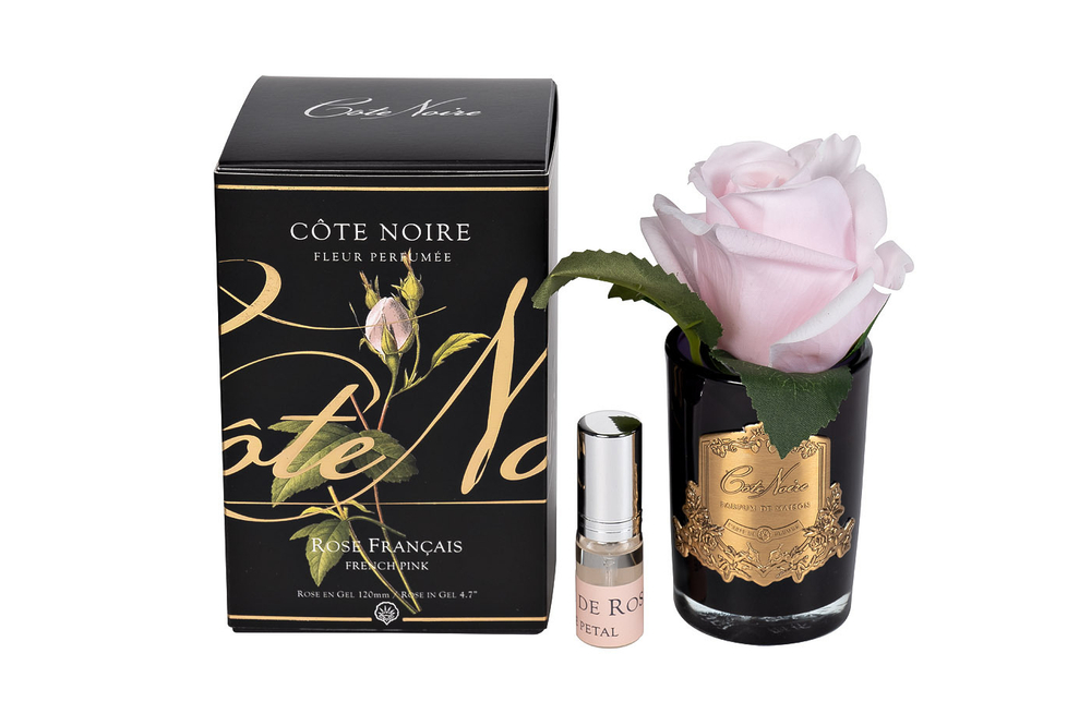 Ароматизированная роза в прозрачной вазе и 1 спрей 13.5x8x8 Rose Bud Frech Pink Pink Peonies Cote Noire Garda Decor
