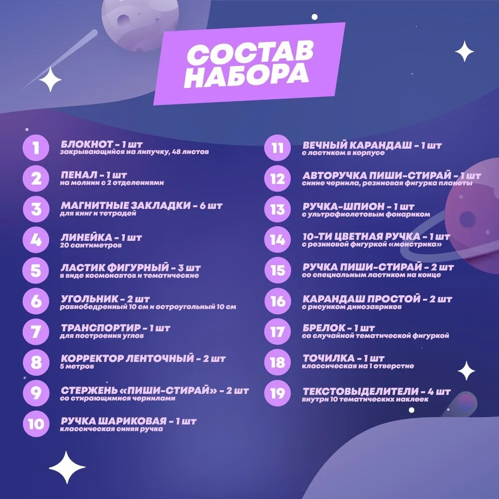 Подарочный канцелярский школьный набор 34 предмета Космонавты, MC-Basir, Большой бокс с канцелярией для мальчика 2025, милый подарок на Новый год и День рождения