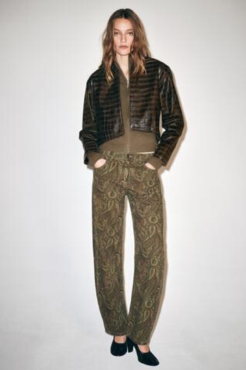 ZARA УКОРОЧЕННАЯ КУРТКА ZW COLLECTION ИЗ 100% КОЖИ, КОРИЧНЕВЫЙ