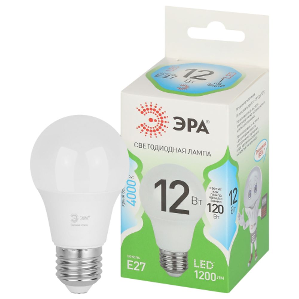 Лампа светодиодная ЭРА GREEN LINE LED A60-12W-840-E27 GL 12Вт груша яркий белый свет E27 | Лампы cветодиодные Груша (A)