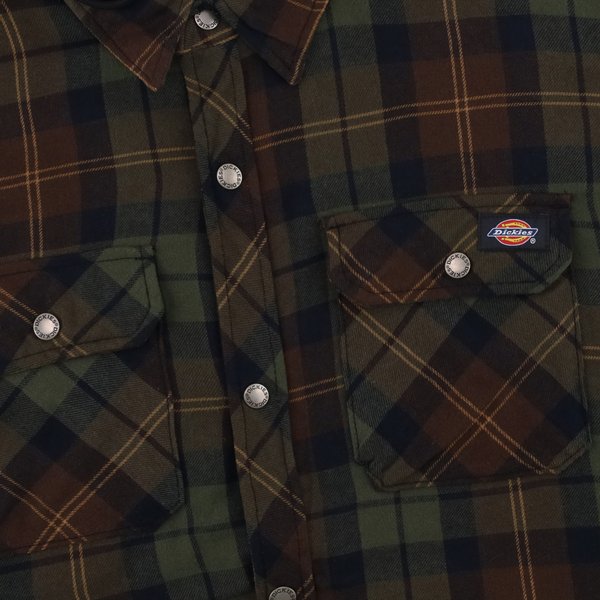 Куртка Dickies Flannel Hooded Shirt Jacket (chocolate/tactical green plaid) артикул: - купить в магазине Дайс