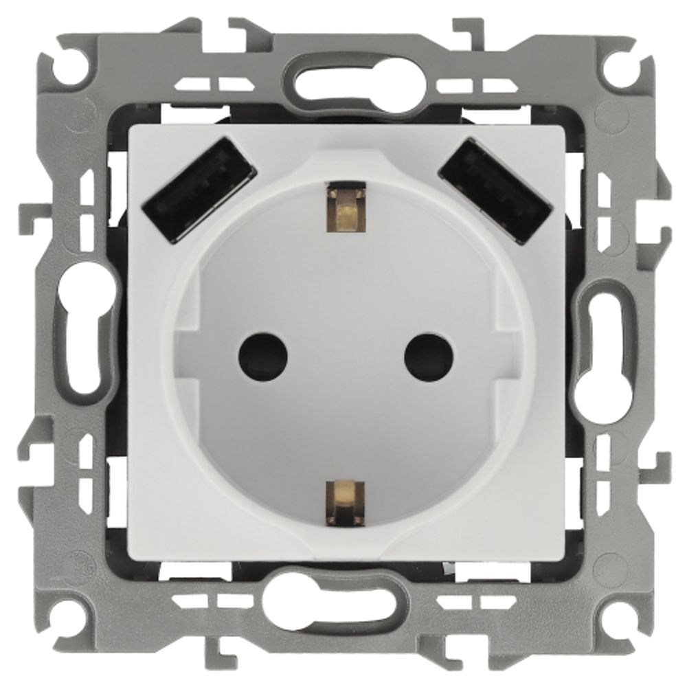Розетка ЭРА Серия 12 12-4109-01 2P+E 16A-250В штор. с 2xUSB 5В-3А белый | Эра 12