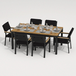 Обеденная группа Ideal Patio ТЕЛЛА  БОНТА каркас карбон, стол тик 180, ткань черная