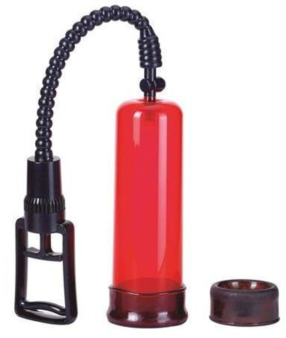 Вакуумная помпа с двумя сменными насадками NEW STAY HARD PUMP CLEAR RED (Цвет: красный)