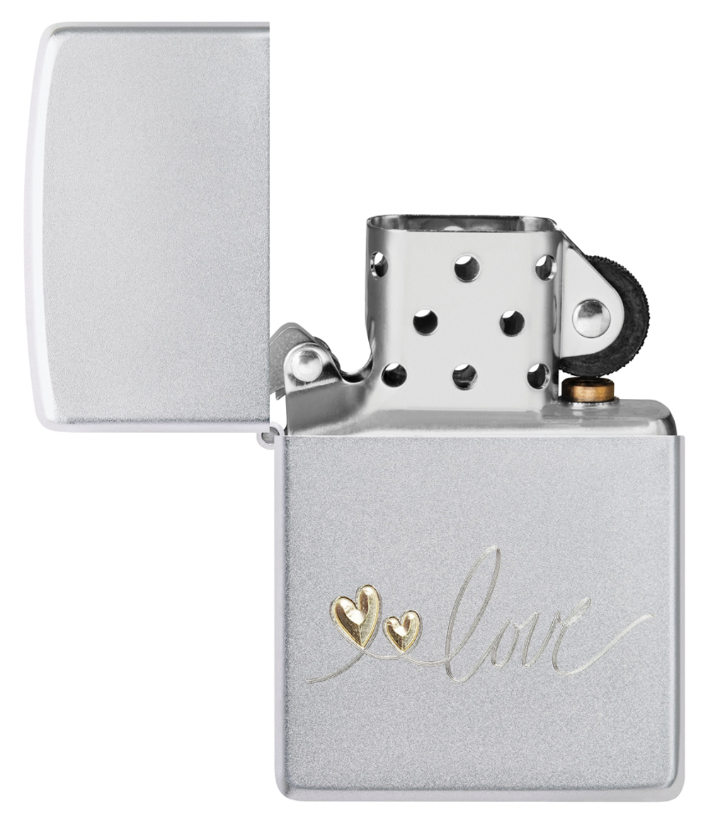 Зажигалка Zippo Love Design с покрытием Satin Chrome, латунь/сталь, серебристая, 38x13x57 мм