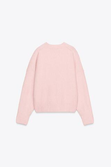 ZARA ОДНОТОННЫЙ СВИТЕР ИЗ МЯГКОГО ТРИКОТАЖА, СВЕТЛО-РОЗОВЫЙ