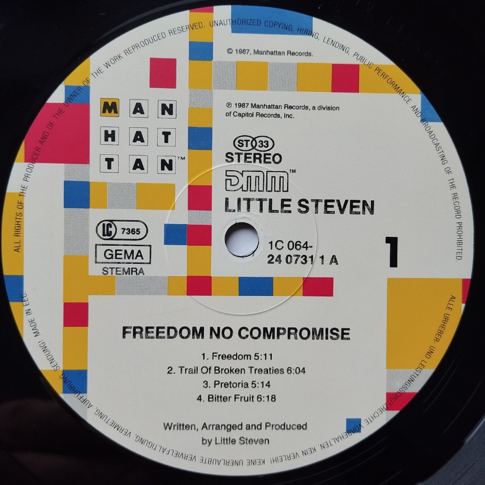Винтажная виниловая пластинка LP Little Steven Freedom No Compromise (Germany 1987)