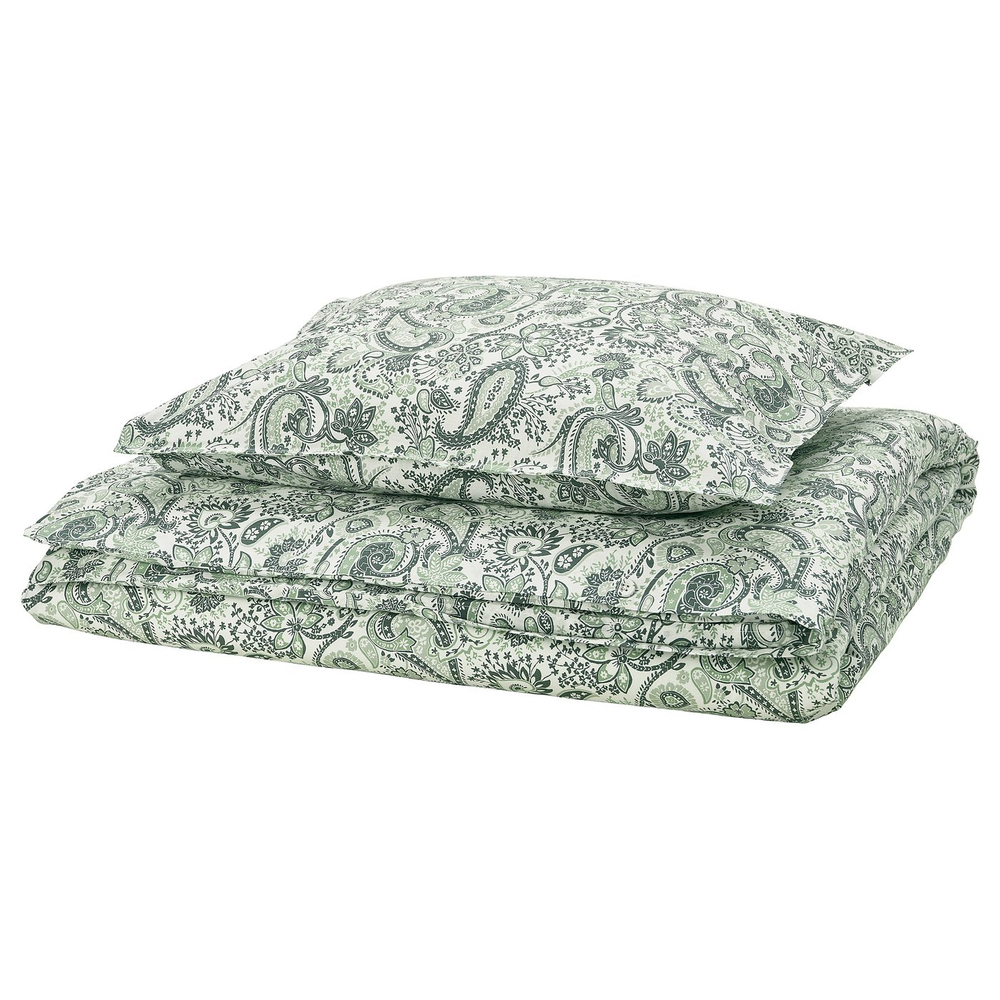 IKEA RODGERSIA  (ИКЕА РОДГЕРСИА)  -  Пододеяльник и наволочка - зелёный/белый 150x200/50x60 см