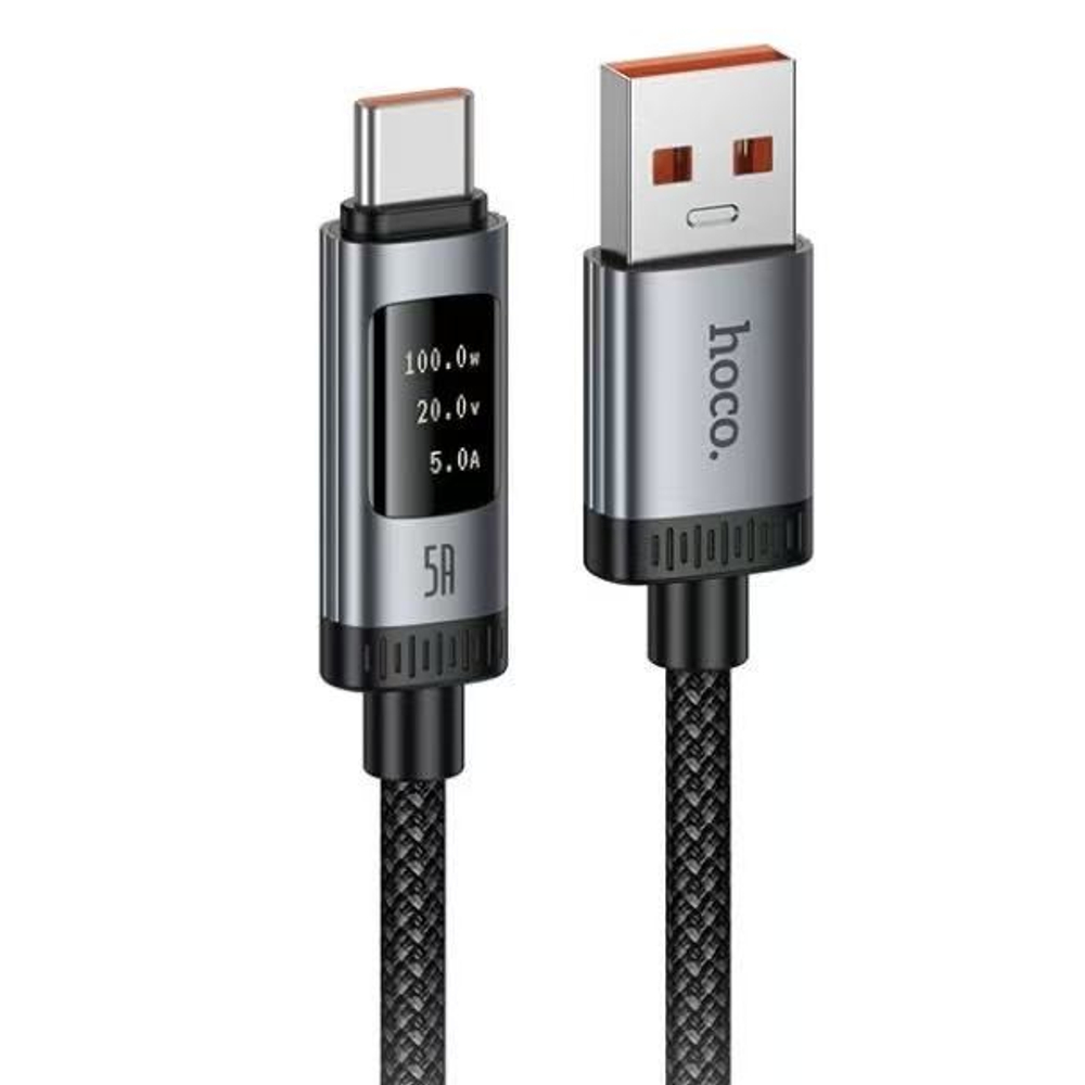 Usb Кабель-зарядка Type-C Hoco U148 100W 5A 1.2м в тканевой оплетке черный