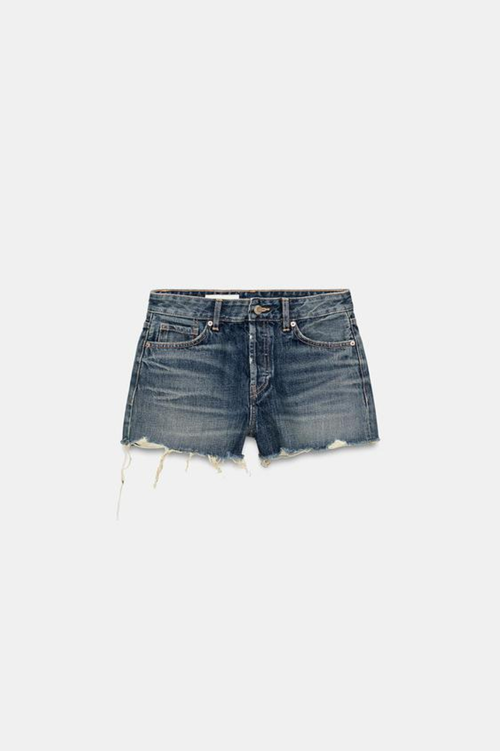 ZARA ДЖИНСОВЫЕ ШОРТЫ TRF СО СРЕДНЕЙ ПОСАДКОЙ И РАЗРЕЗАМИ, СИНИЙ