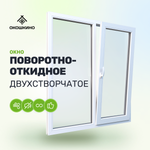 Пластиковое окно пвх, двухстворчатое, поворотно-откидное, однокамерный стеклопакет, GreenTech 58, белое.