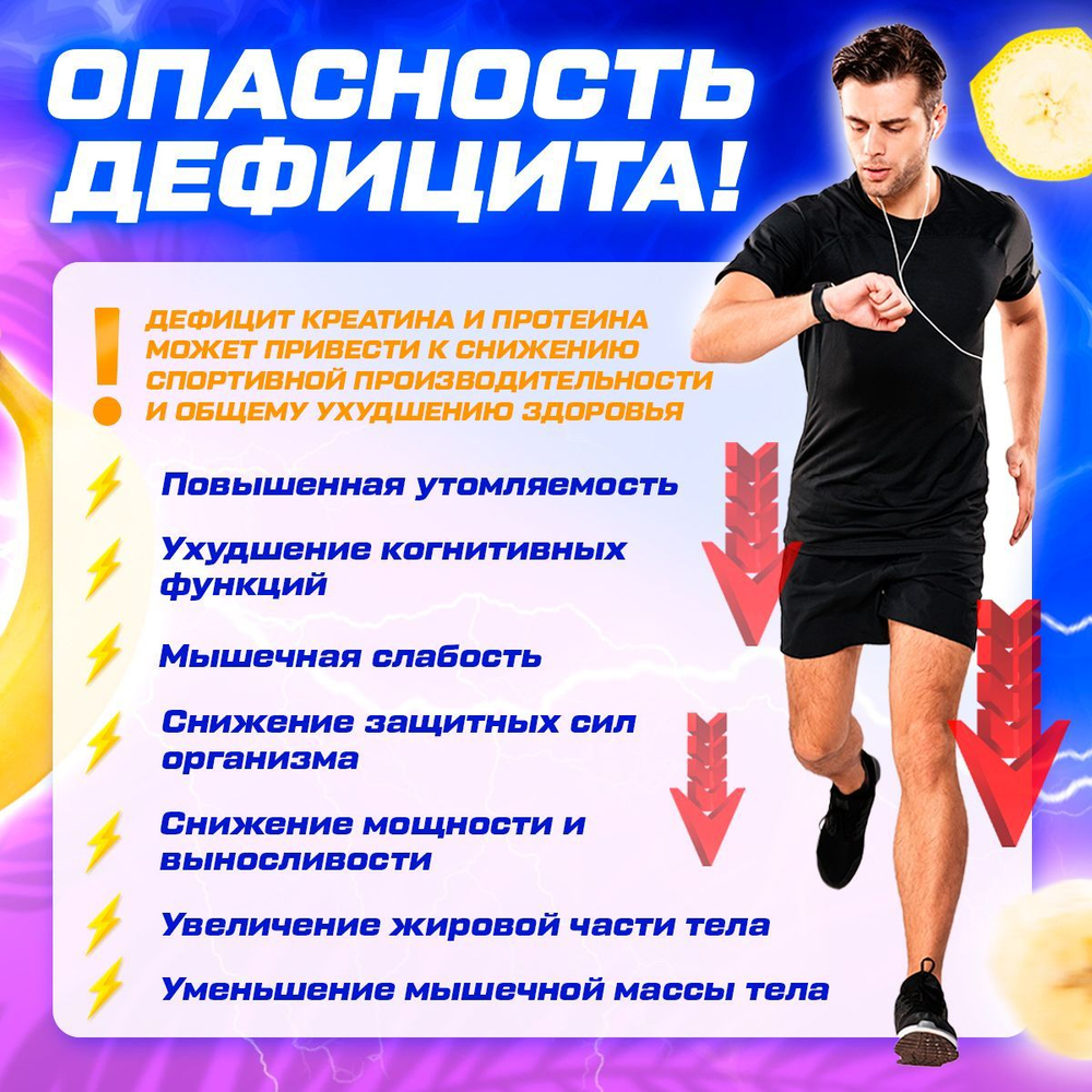 Комбо набор Протеин сывороточный банановый 900 гр 30 порций + Креатин моногидрат без вкуса 300 гр 60 порций + Витамин С 60 капсул