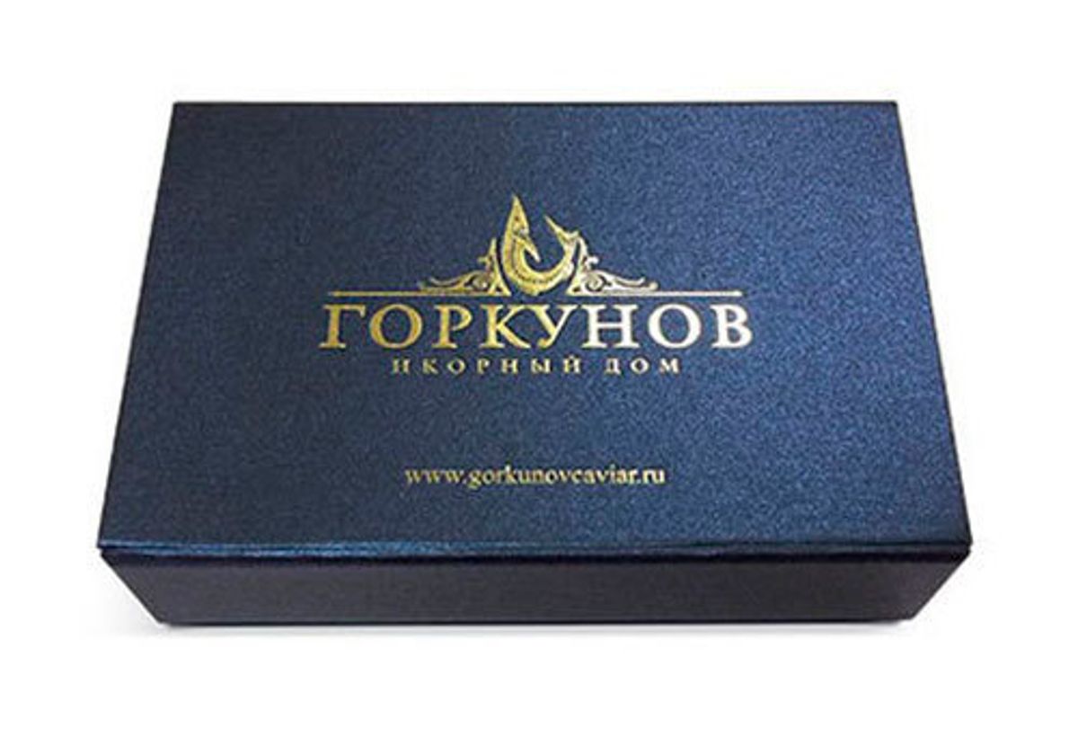 Шкатулка с двумя банками чёрной икры ГОРКУНОВ, 2*50г