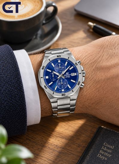 CASIO EFV-640D-2AVUDF EDIFICE мужские наручные часы — стальной мужская модель с синим циферблатом