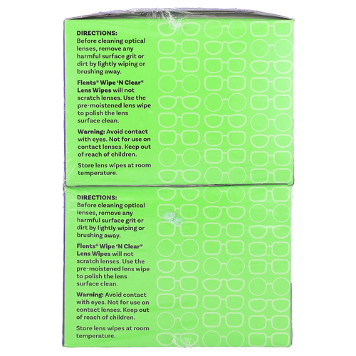 Flents, Wipe 'N Clear для линз, 2 упаковки, 75 шт. в каждой