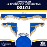 Ламбрекен с косынками двусторонние Isuzu (экокожа, синий, золотые кисточки)