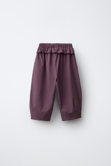 ZARA БРЮКИ BALLOON ИЗ ТЕХНИЧЕСКОЙ ТКАНИ С ОБОРКОЙ, БАКЛАЖАННЫЙ