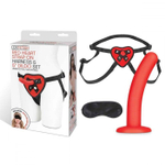 Красный поясной фаллоимитатор Red Heart Strap on Harness & 5in Dildo Set - 12,25 см. (Цвет: красный с черным)