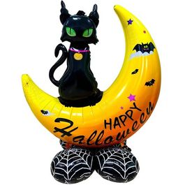 Шар 3D (49''/124 см) Фигура на подставке "Кошка на луне", 1 шт. в уп.