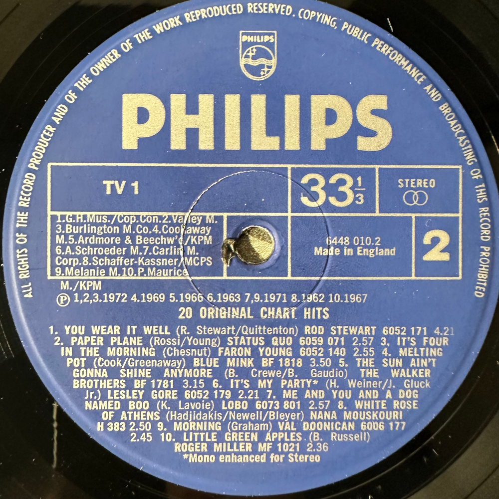 Сборник 20 Original Chart Hits (Англия 1972г.)