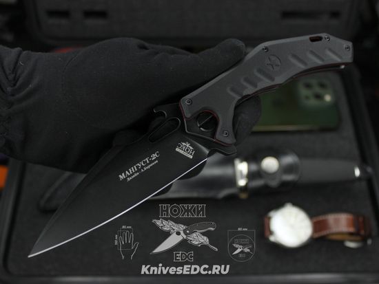 Складной нож НОКС Мангуст-2С (Black Red) 337-708406 c клинком из стали D2, рукоять G10