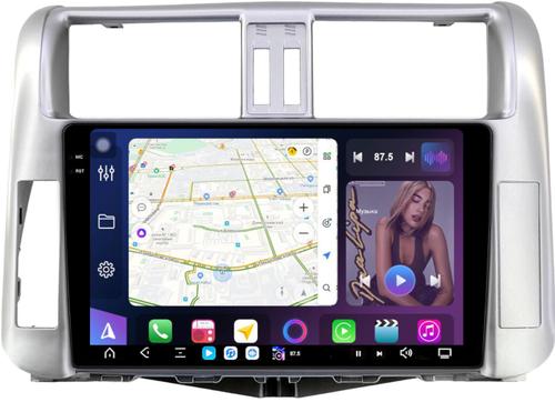 Магнитола для Toyota Land Cruiser Prado 150 2009-2013 (рамка серебро) - FarCar S500-TS20 монитор 9.5" 2K QLED на Android 14, Быстрейшая, CarPlay, 4G SIM-слот