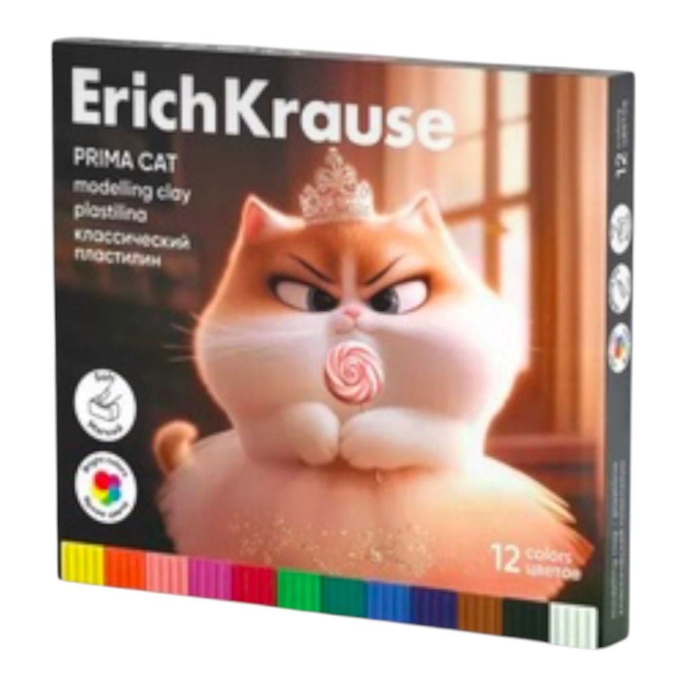 Пластилин классический ErichKrause Prima Cat 12 цветов со стеком, 192 г (в коробке 12 шт) Арт-65197