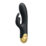 Черный вибратор-кролик 19,2см с позолотой 24K Pretty Love Double Royal Pleasure Liquid Silicone Function Rabbit Vibrator BI-014626
