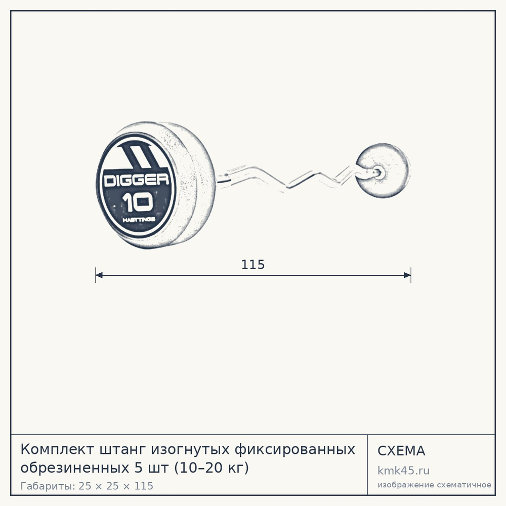 Комплект штанг изогнутых фиксированных обрезиненных 5 шт (10–20 кг) — от 38 000 ₽