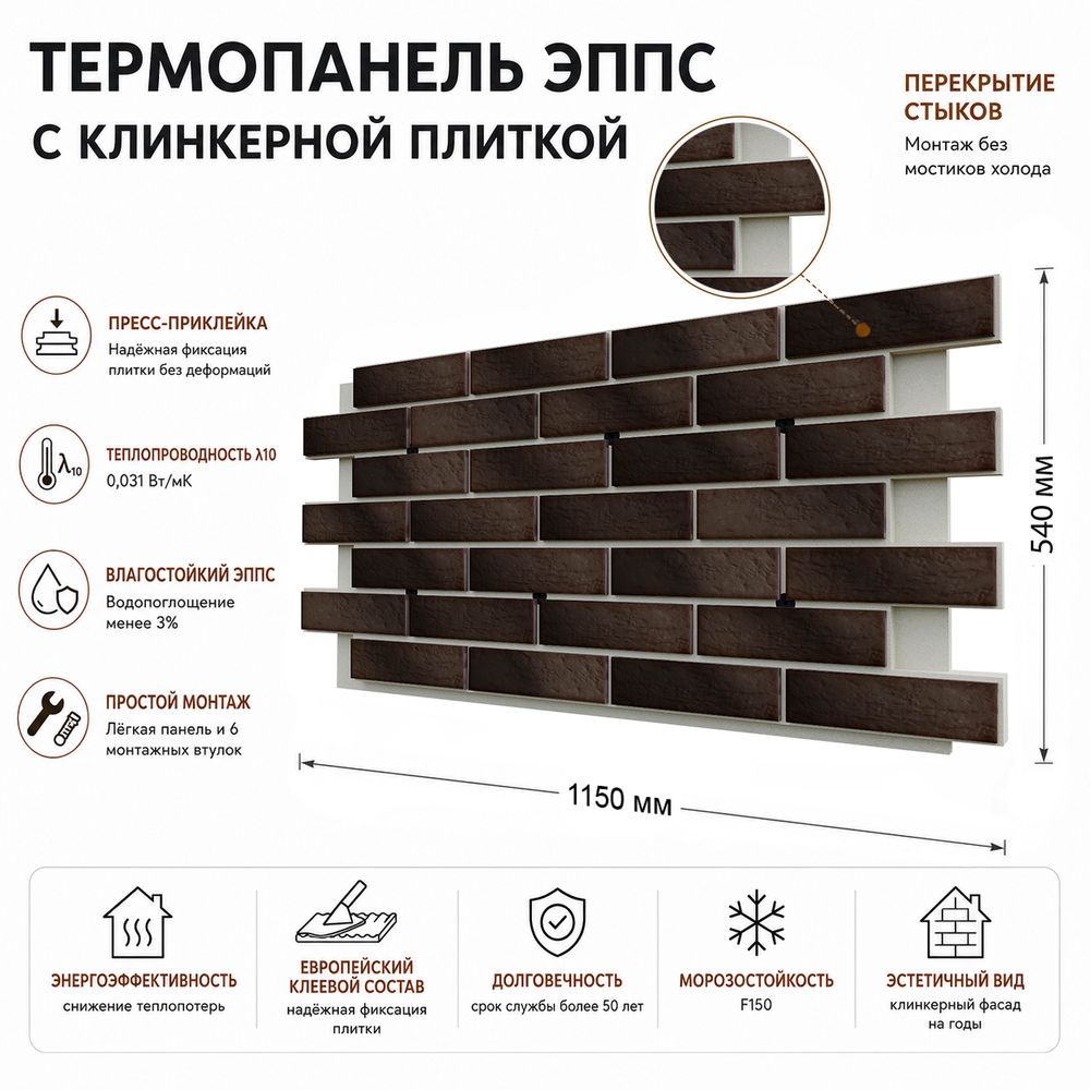 Клинкерная фасадная термопанель ЭППС Береза Керамика Стоун Терракотовый 1150x540
