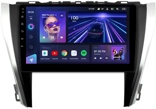 Магнитола для Toyota Camry 55 2014-2018 (рамка серебристо-черная) - Teyes CC3 Android 10, Быстрая, CarPlay, SIM-слот