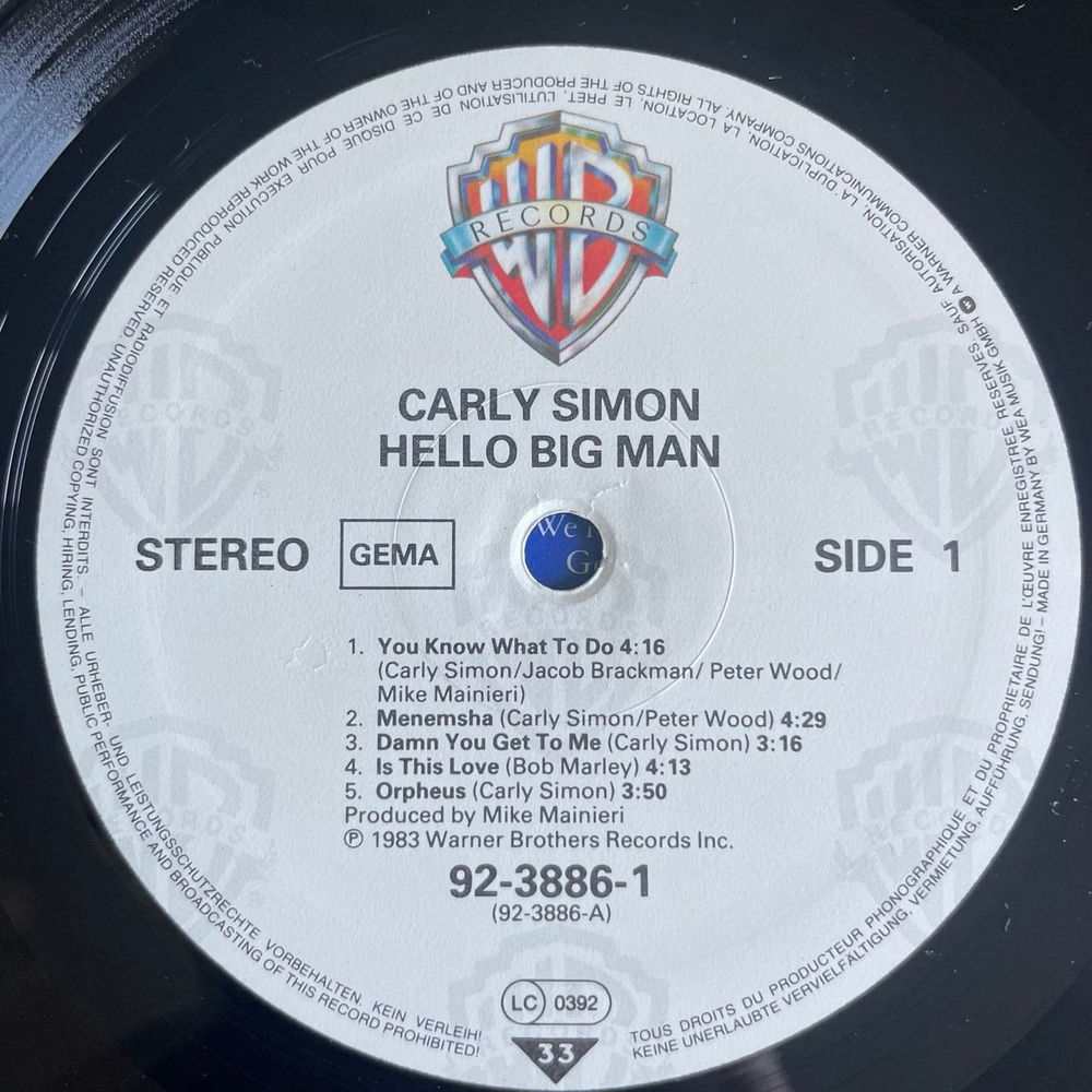 Винтажная виниловая пластинка LP Carly Simon, Hello Big Man (Германия 1983)