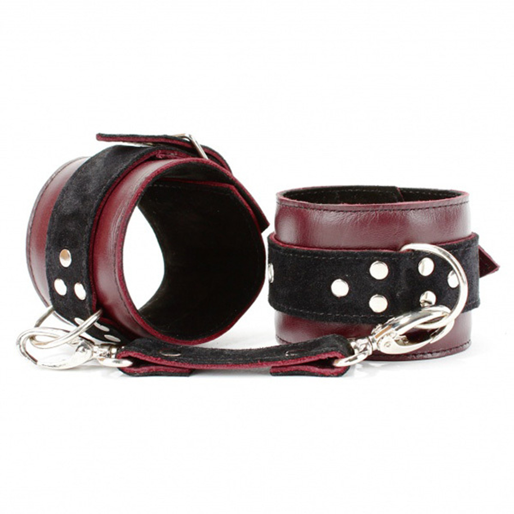 Бордовые кожаные наручники БДСМ Арсенал Lady's Arsenal Maroon Shackles Of Hands 67024