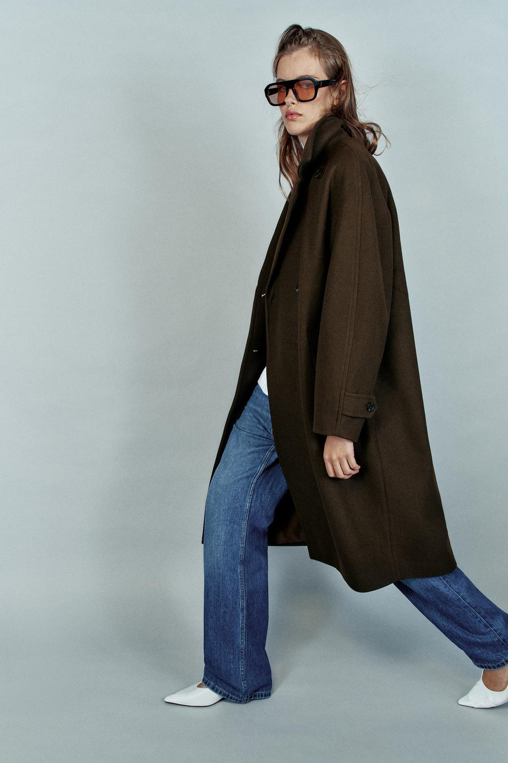 ZARA МЯГКОЕ ПАЛЬТО ОВЕРСАЙЗ, КОРИЧНЕВЫЙ