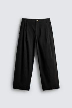 ZARA БРЮКИ ЧИНОС WIDE FIT, ЧЕРНЫЙ