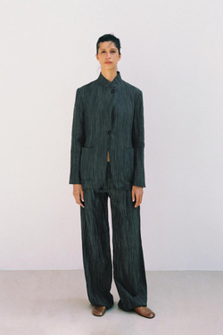 ZARA БРЮКИ ИЗ ЛЬНА В ПОЛОСКУ — ZW COLLECTION, СЕРО-СИНИЙ