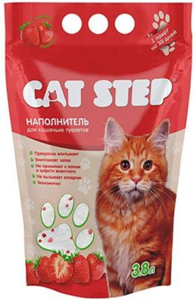 Наполнитель Cat Step силикагель клубника для кошек 1,8 кг(3,8 л)
