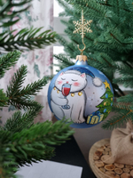 Шар стеклянный " с котико с новым годом! "