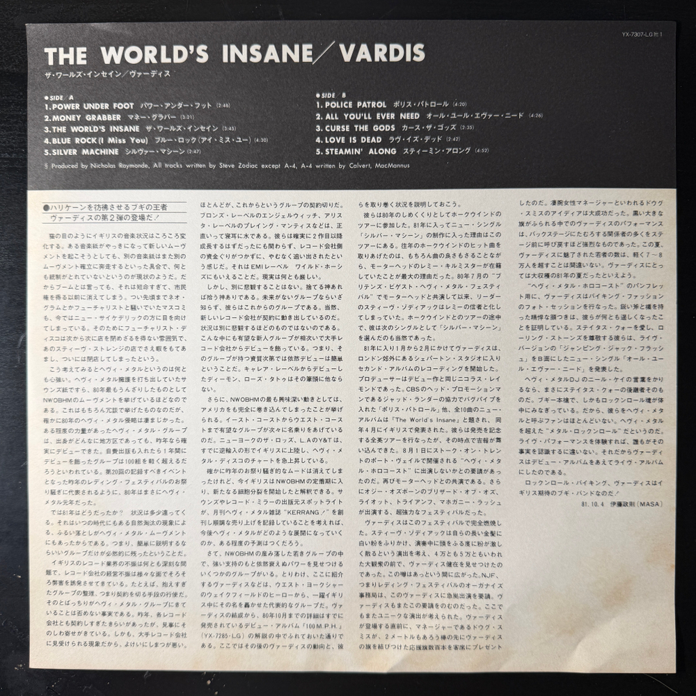 Vardis ‎– The World's Insane (Япония 1981г.)