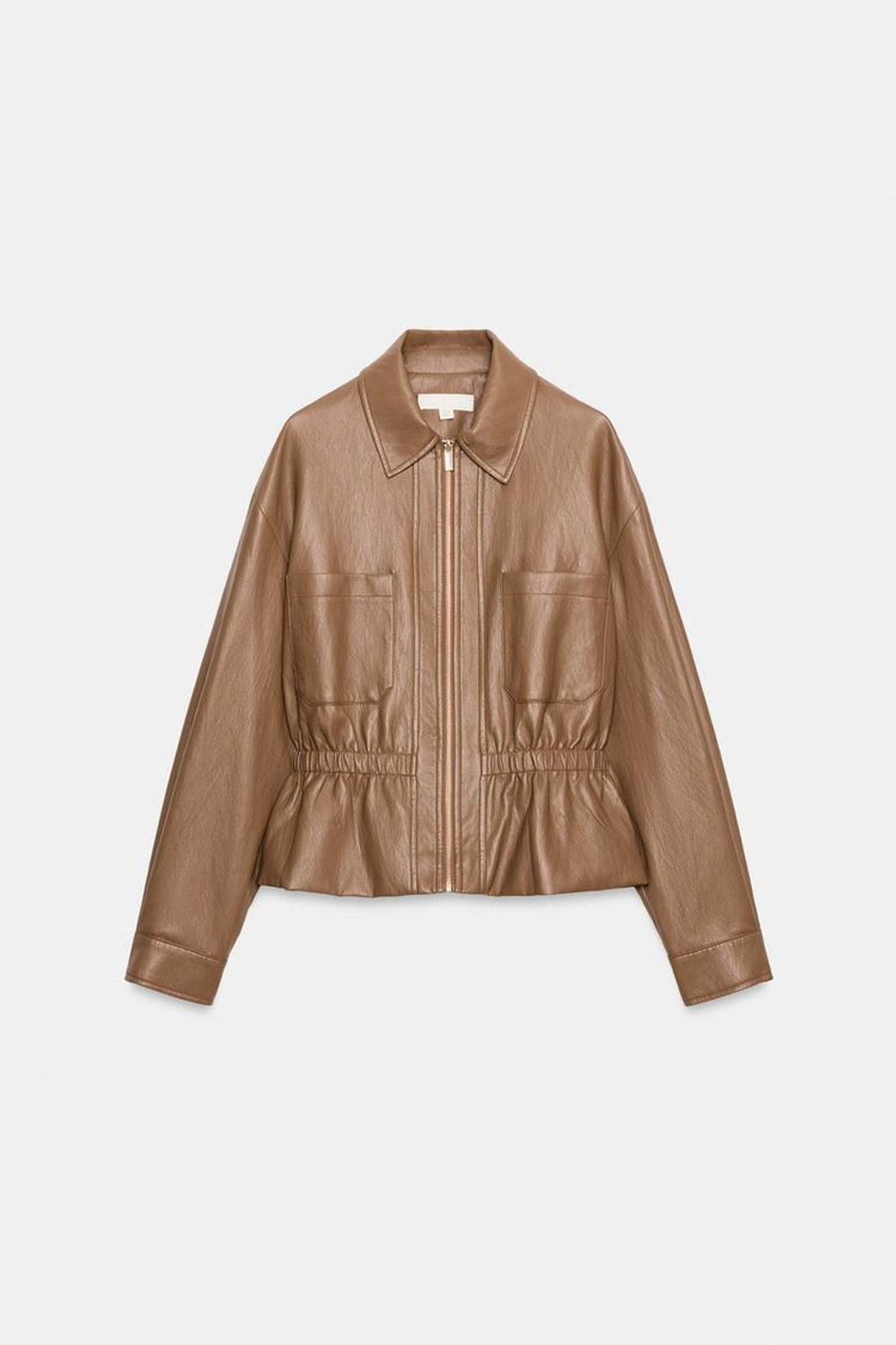 ZARA КУРТКА ИЗ ИСКУССТВЕННОЙ КОЖИ, ЭЛАСТИЧНАЯ ТАЛИЯ, СЕРОВАТО-КОРИЧНЕВЫЙ