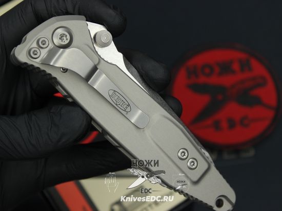 Нож Microtech Socom Elite Manual 161-10NC Natural Clear Tanto Edge Stonewash - серая алюминиевая рукоять, сталь M390