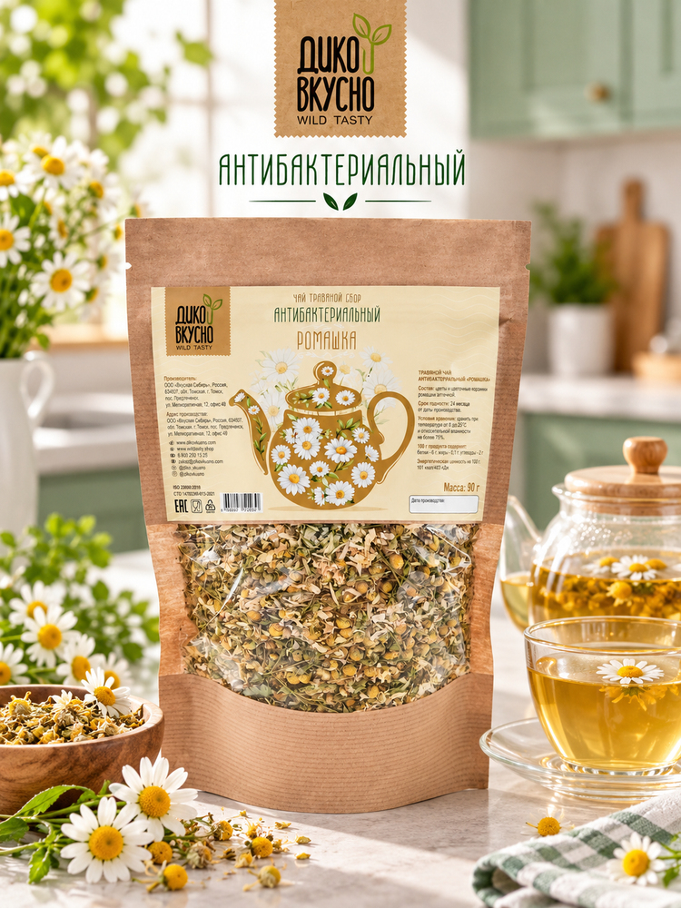 Травяной чай Ромашка  (антибактериальный)  90г дой-пак  ТМ Дико Вкусно
