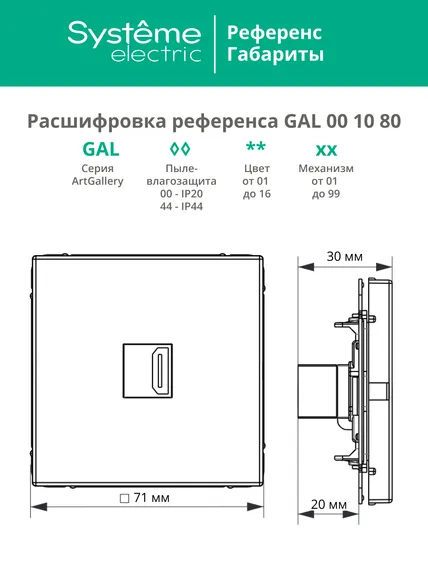 Розетка HDMI Systeme Electric ArtGallery Карбон GAL001080
