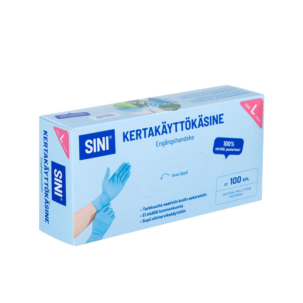 Sini Nitrile Перчатки одноразовые нитриловые неопудренные синие L 100 шт (из Финляндии)