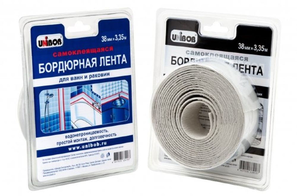 Лента бордюрная самокл. д/ванн и раковин  38мм*3,35м Белая Unibob / 35544
