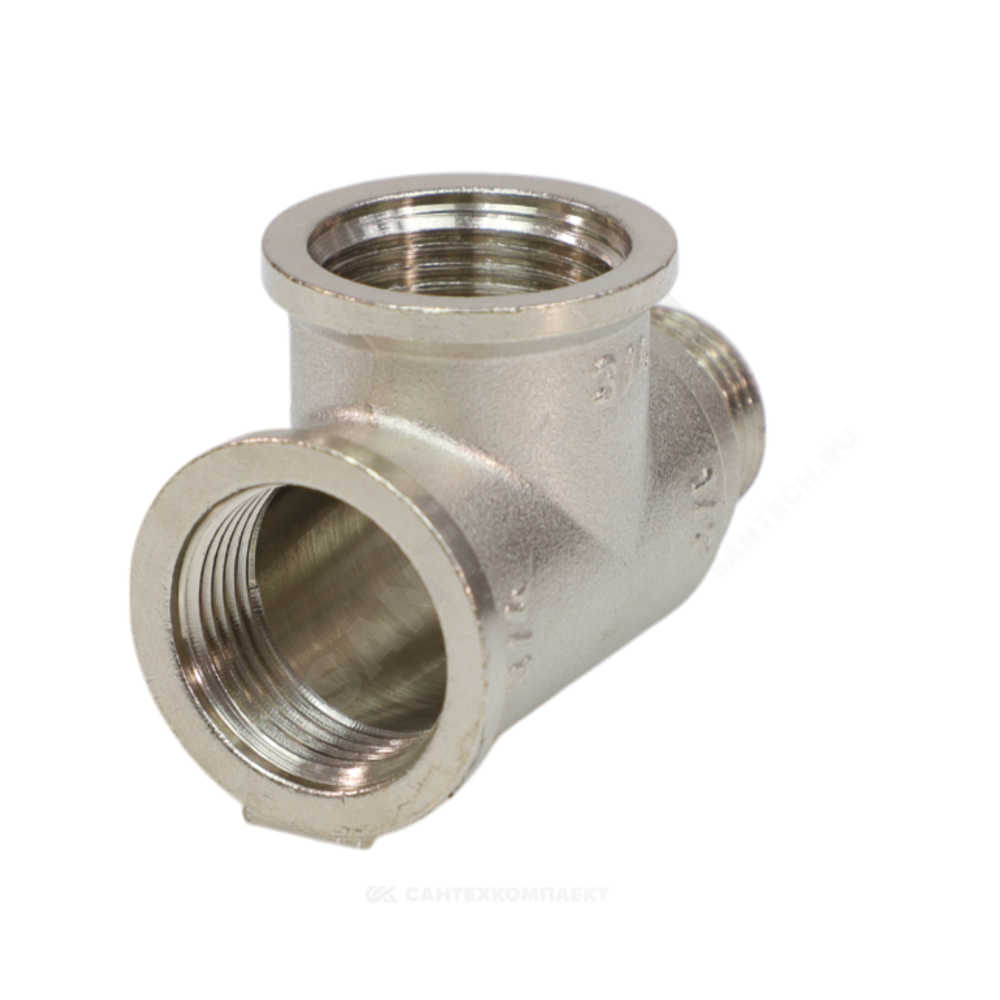 Тройник латунь никель переходной Ду 20х20х15 (3/4"х3/4"х1/2") ВР/ВР/НР VALFEX VF.134.N.034.034.012